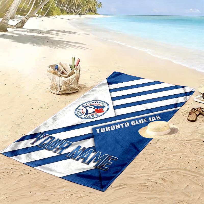 Personalisierbares Strandtuch mit Toronto Blue Jays Aufdruck, Großes Weiches Schnelltrocknendes Handtuch für Strand, Camping, Schwimmen