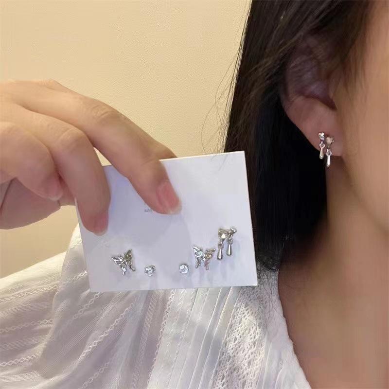 17KM 6-piece Set of Liquid Zircon Butterfly Earrings for Women  Personalized Earrings, and Stud Earrings for Women Jewelry Accessories