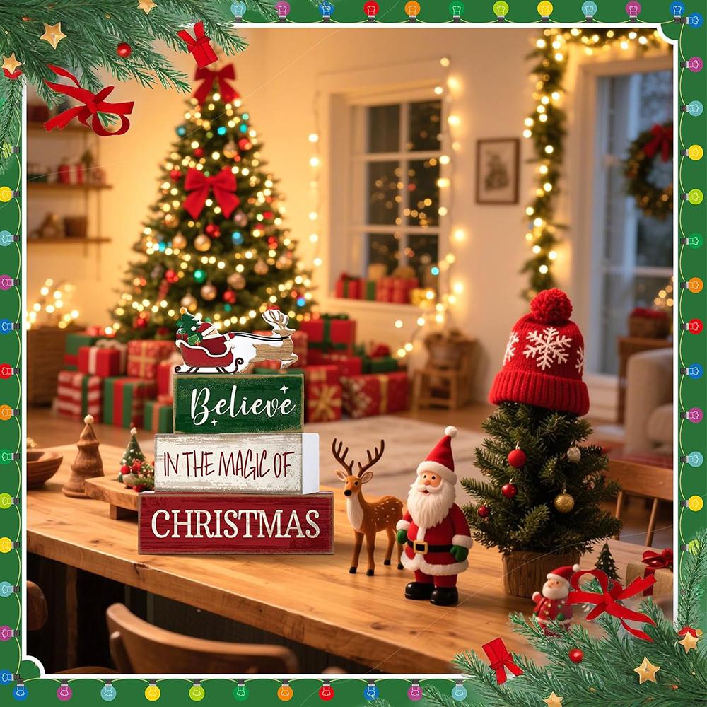 1 Set Weihnachts-Tischdekoration Holz Santa Claus Deko für Zuhause Küchendeko