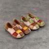 Johnature Retro Genuine Leather Mixed Colors Soft Soled Slip-on Shoes Versatile Round Toe Flat Shoes