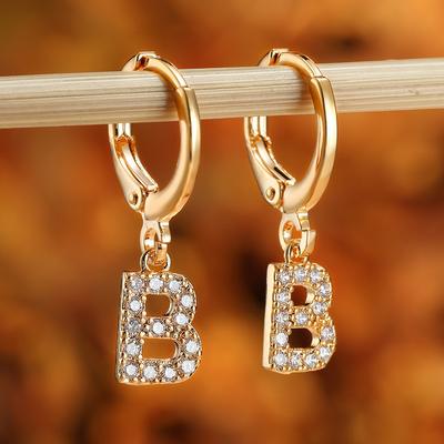 1 Pair Gold Color Cute Initial A-Z Letter Earrings CZ Stone Small Hoop Earings For Women Alphabet Fashion Jewellery ARI