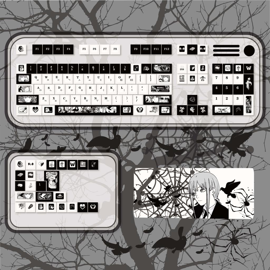 MAIMOOO Makima Keycaps Korean Russian Cherry Moa Pbt Thermal Sublimation Customized Keyboard KeysCaps Black And White