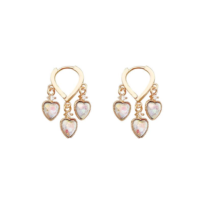 Korean Light Luxury Diamond-set Love Earrings Women's Niche Design Sense Temperament High-end Sense Ear Buckle Fashion Versatile Ear Jewelry