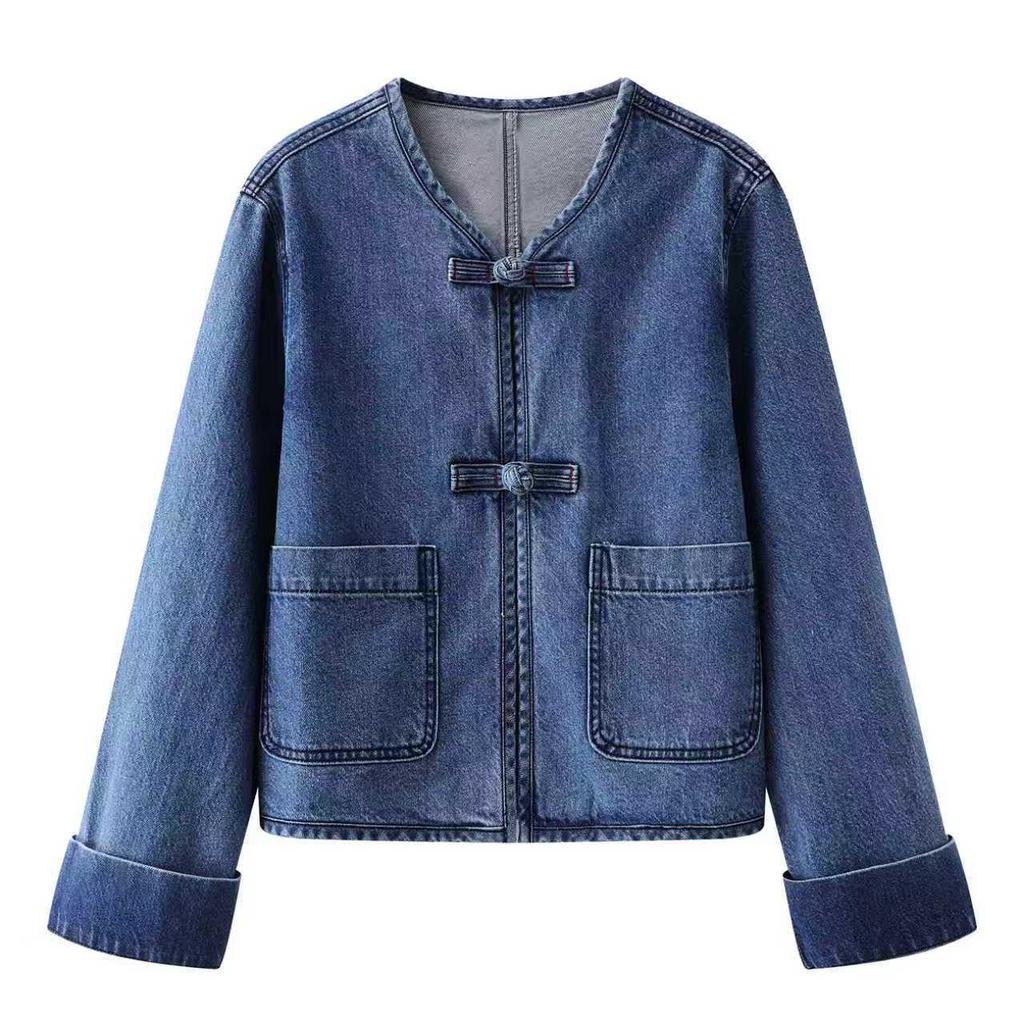 Retro Chinese-Style Frog Button Denim Jacket - Love it to Death! NiNi Inspired National Style, Loose-Fit Spring Coat for Women.
