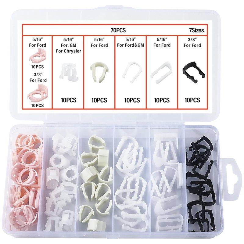 ABWR-70PCS Car Fuel Line Clips 7 Size Nylon Fuel Line Repair Kit Replacement 3/8  & 5/16  Fuel Line Clamp