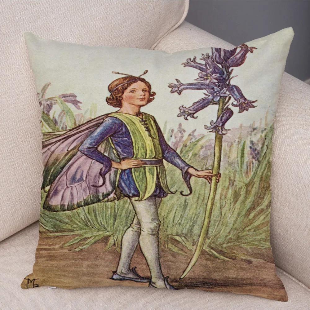 Lovely Color Cartoon Flower Girl Soft Cushion Set Fairy Tale World Elf Decoration Living Room Bedroom Sofa Home 45*45cm