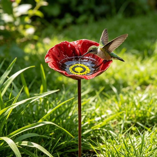 Estaca de Flor de Metal para Jardim Abelha Feita à Mão Estação de Rega Inserção no Solo Banho de Pássaro Alimentador Tigela de Bebida para Borboleta Decoração Externa para Jardim Quintal Gramado