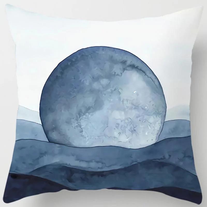 Blue Pattern Print Home Decoration Polyester Fiber Cushion Cover Living Room Sofa Cushion Cover 45X45 Cm