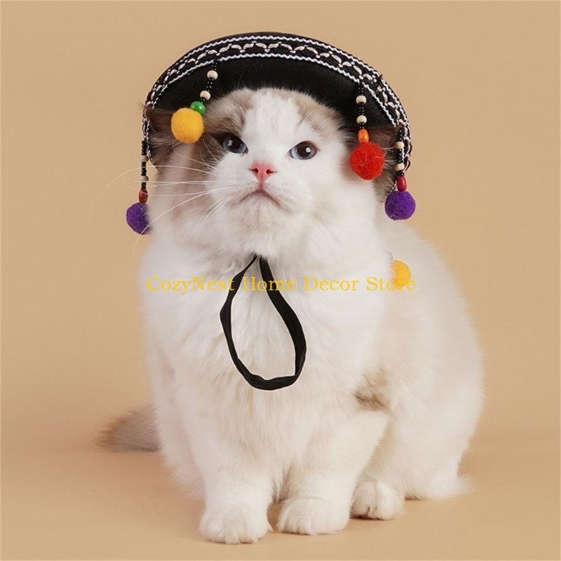 92MF Puppy Birthday Hat Unique Sombrero Elegant Party Hat for Small Medium Dog Hat Pet Christmas Costume Colorful Pompoms China Mainland