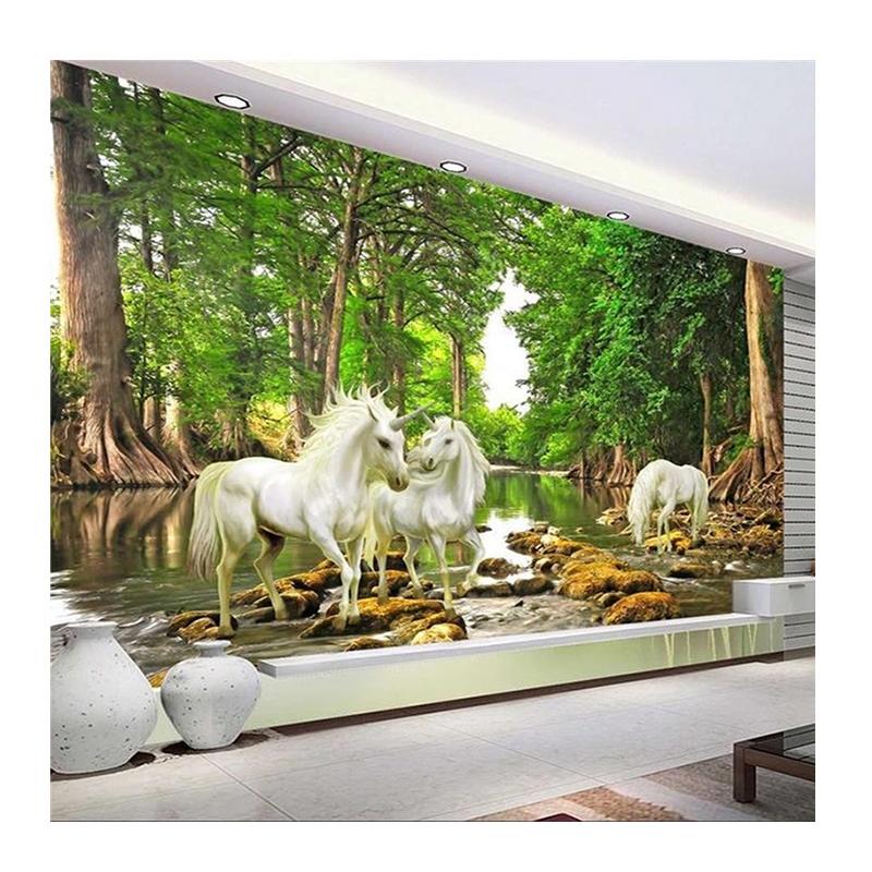 Jede Größe 3D Wandtapete Wandbild Wald Weißes Pferd Naturlandschaft Tapeten Wohnzimmer Schlafzimmer Wandbild