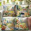 1/4pcs 2D Flat- Watercolor Spring Cottage Garden Throw Pillow Cover Home farmhouse outdoor decoration cushion cover