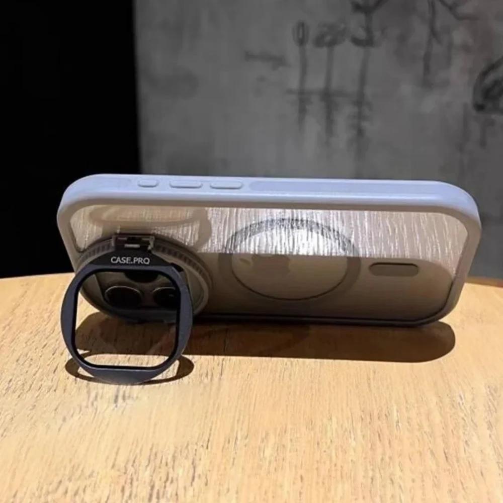 Camera Lens Protection Flip Bracket Stand For Magsafe Magnetic Case for iPhone 16 11 12 13 14 15 Pro Max Plus Transparent Cover
