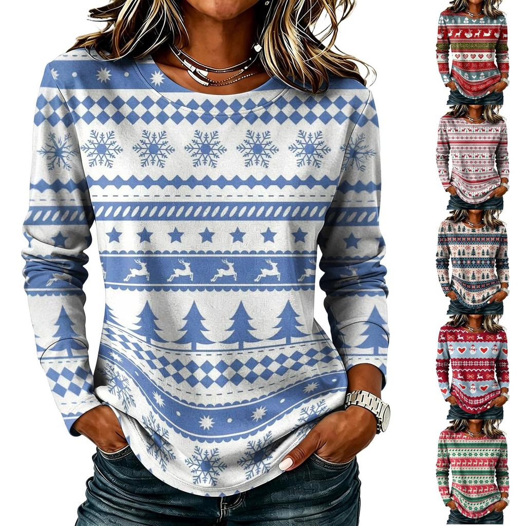 Women's Casual Christmas Print Long Sleeve Neck Top