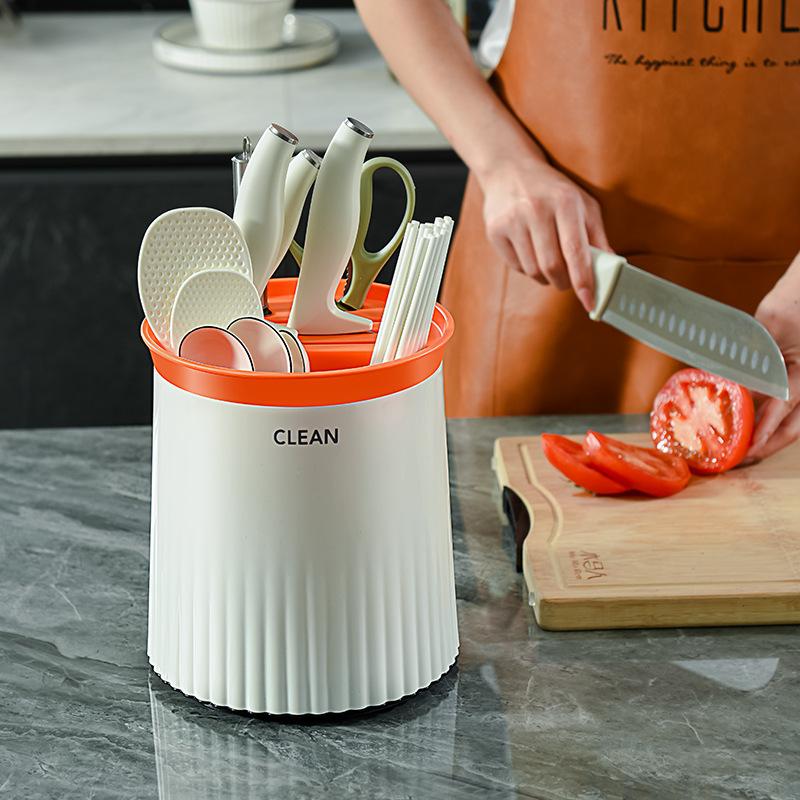 Multi-functional Knife Rack, Draining Chopstick Box, Spoon and Tableware Storage Cylinder, Kitchen Rotating Knife Rack
