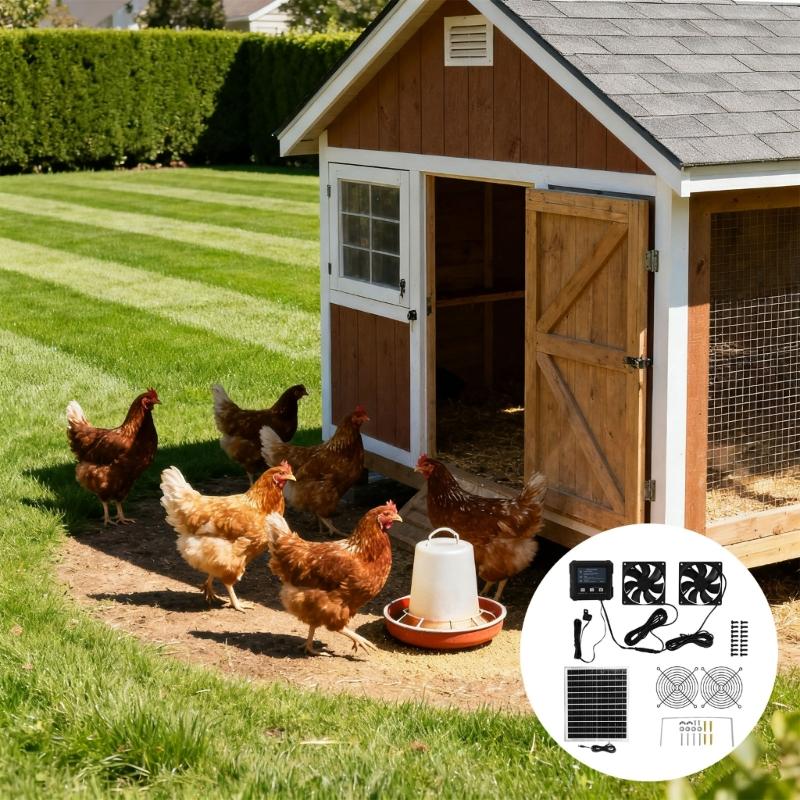 Solar Power Exhaust Fan Automatic Light Sensors Timer Mode Waterproof Cooling Fan For Coops Greenhouses Shed Ventilation