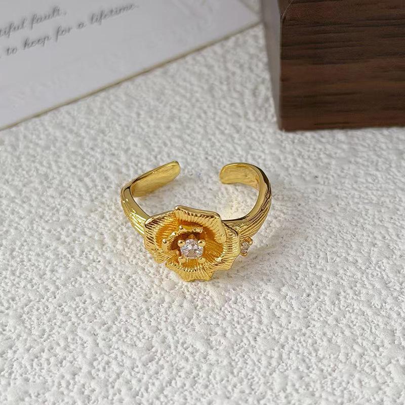Micro Inlaid Personality Vintage Geometric Opening Ring Women'S Fashion Retro High Sense Niche Design Ring