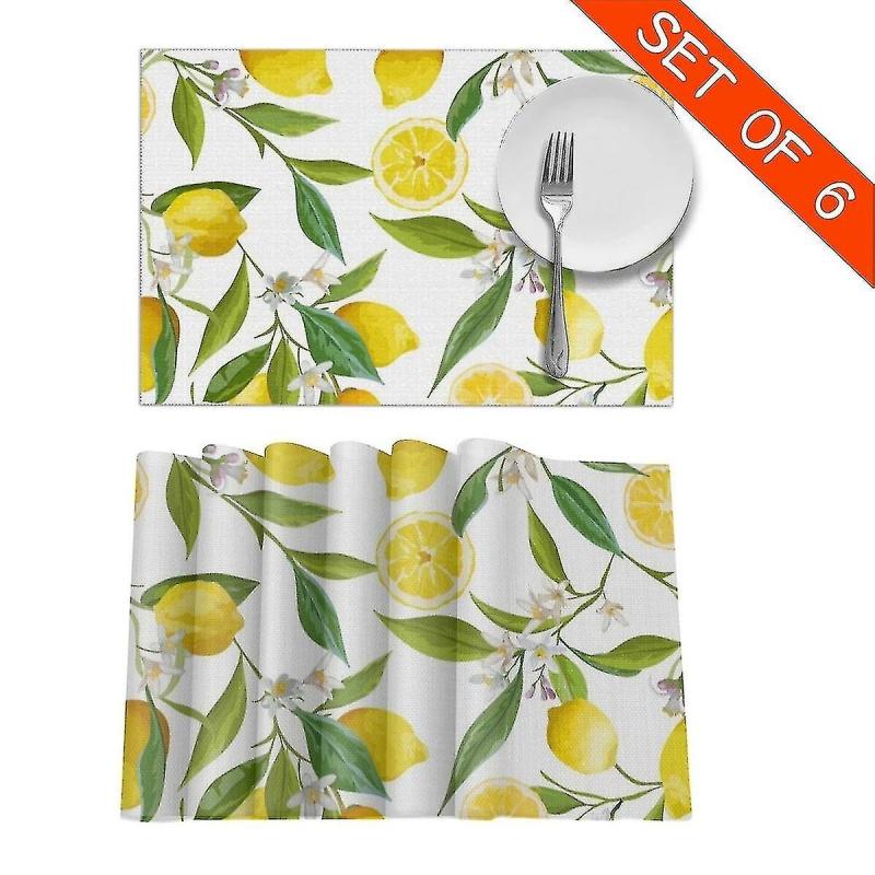 Set Of 6 Fruits Lemon Fl Pattern Placemats For Dining Table Place Mat In Kit Accessories Cu
