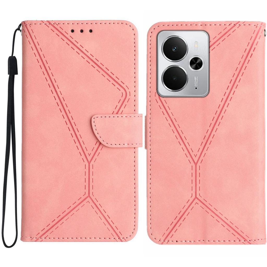 For Realme 14 5G/P3 5G Case Skin Touch Lines Imprinted PU Leather Flip Phone Cover
