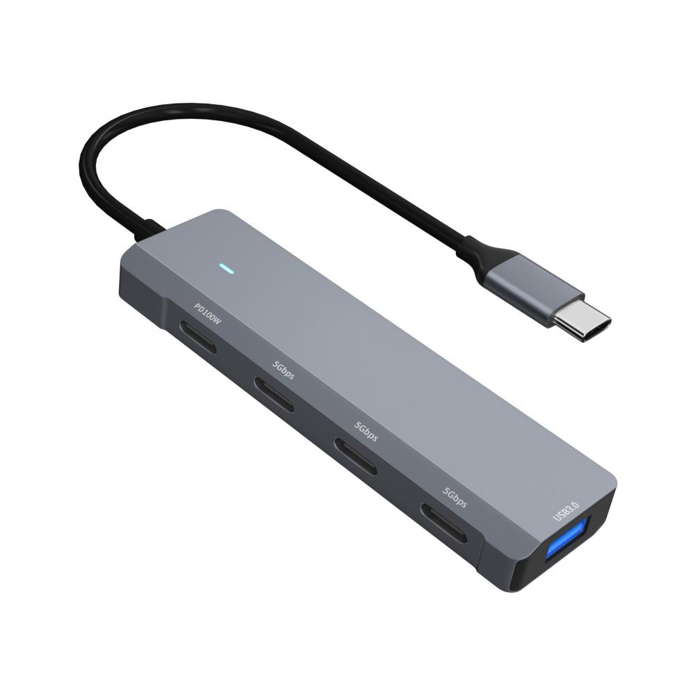 Type-C Five-in-One Hub: PD100W Fast Charging with USB3.0/Type-C Expansion.