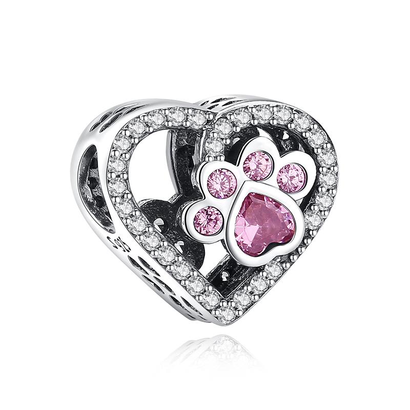 Original 925 Sterling copper Charms Love Pets Dog Cat Paw Print Pendant Beads Fit Brand Bracelets Necklaces Women DIY Zircon