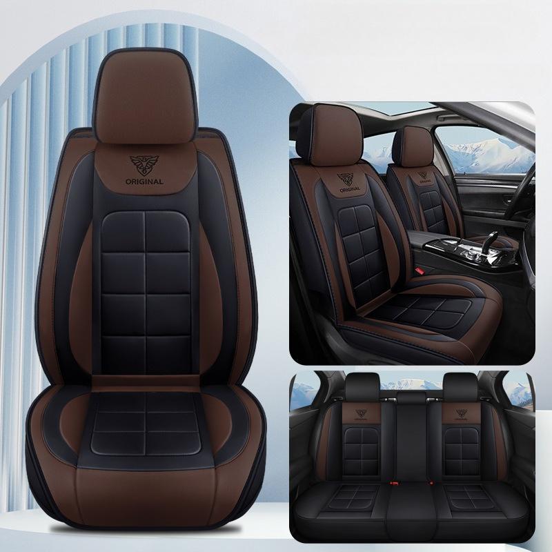 5-Seater Car Seat Cover Luxury Set with Pillows and Headrests, Premium Faux Leather Soft and Comfortable Seat Cover, Airbag Compatible