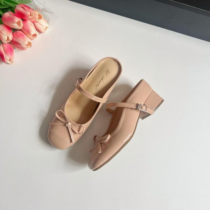 Sheepskin version~ Bow word with bag head drag women wear summer new square head thick heel sandals