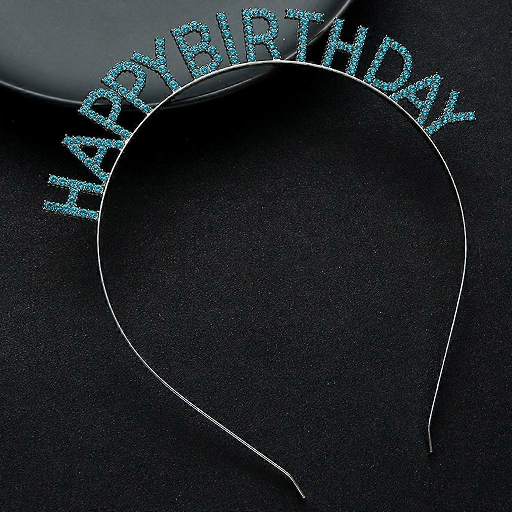 Happy Birthday Headband for Rhinestone Letter Headwear Birthday Tiara Hair Band Shiny Crystal Headpiece Party Supplies  Lake blue