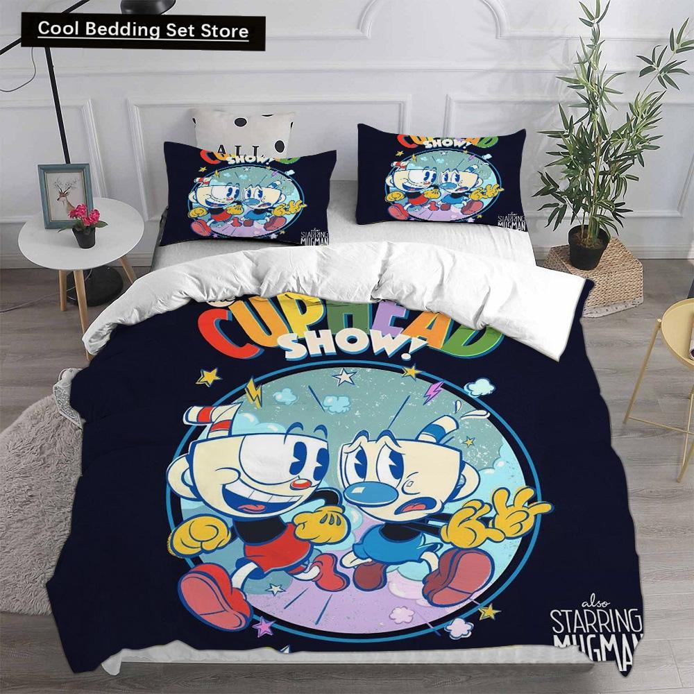 New 3D Print Game Cartoon Cuphead Bedding Sets Comforter Quilt Bed Cover Duvet Cover Pillow Case 2-3 Pieces Sets Kids Adult Size