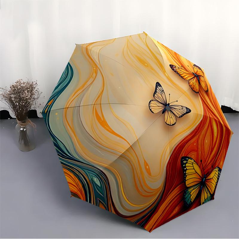 1pc Butterfly Flow Automatic Folding Umbrella - 8-Rib Compact Travel Umbrella Durable & Portable for Outdoor Use, Perfect Gift for Birthdays038