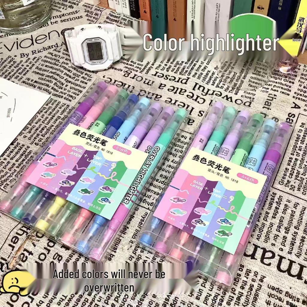 Bunte Fluoreszenzmarker mit Doppelspitze – Ästhetische Textmarker für Schüler, Klassenzimmer- und Planer-Set