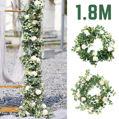 Silk Artificial Rose Vine Hanging Flowers for Wall Decoration Rattan Fake Plants Leaves Garland Romantic Wedding Home Decoration