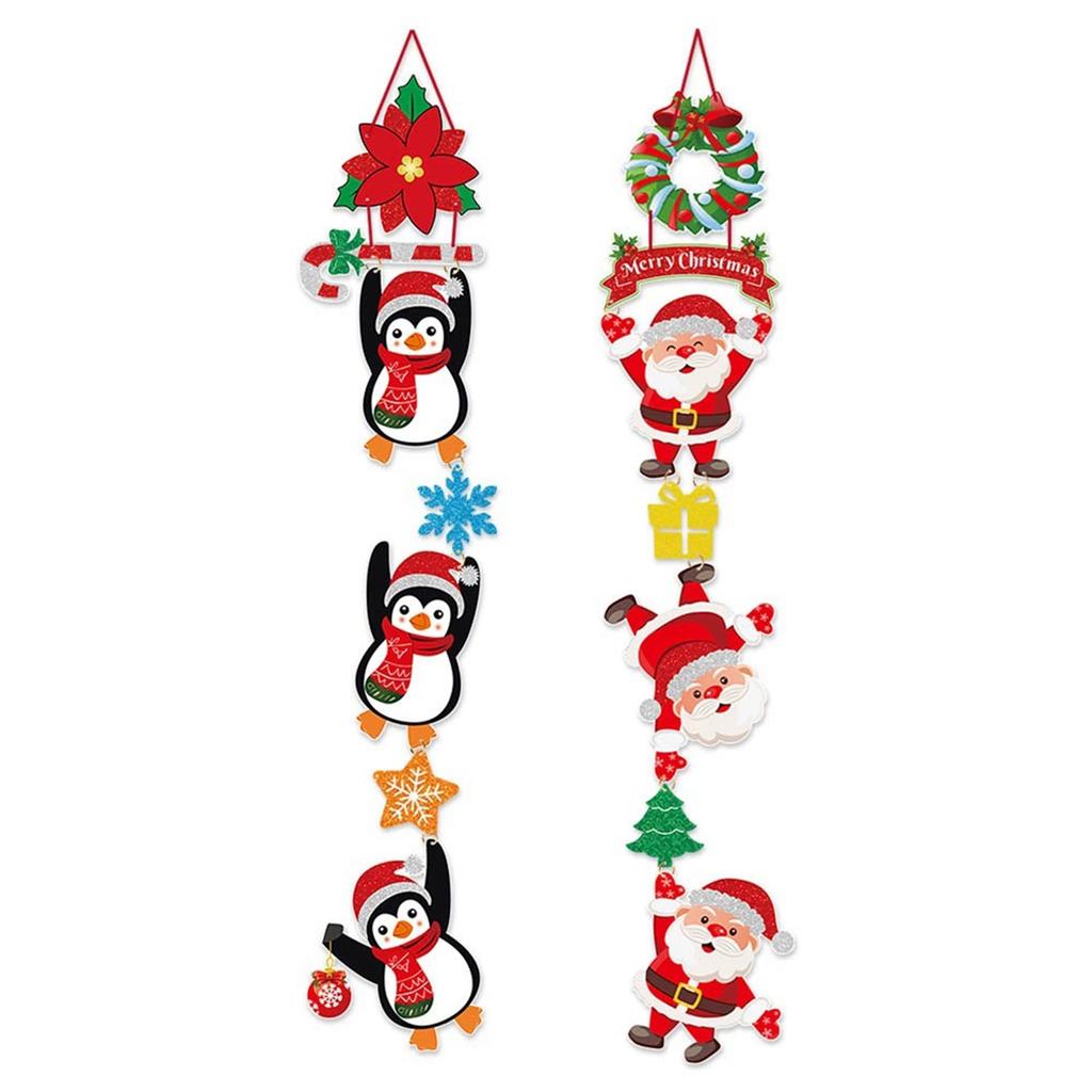 Festive Christmas Door Hanger Decorations with Santa Claus and Penguin Design - Vertical Hanging Paper Banner for Indoor and