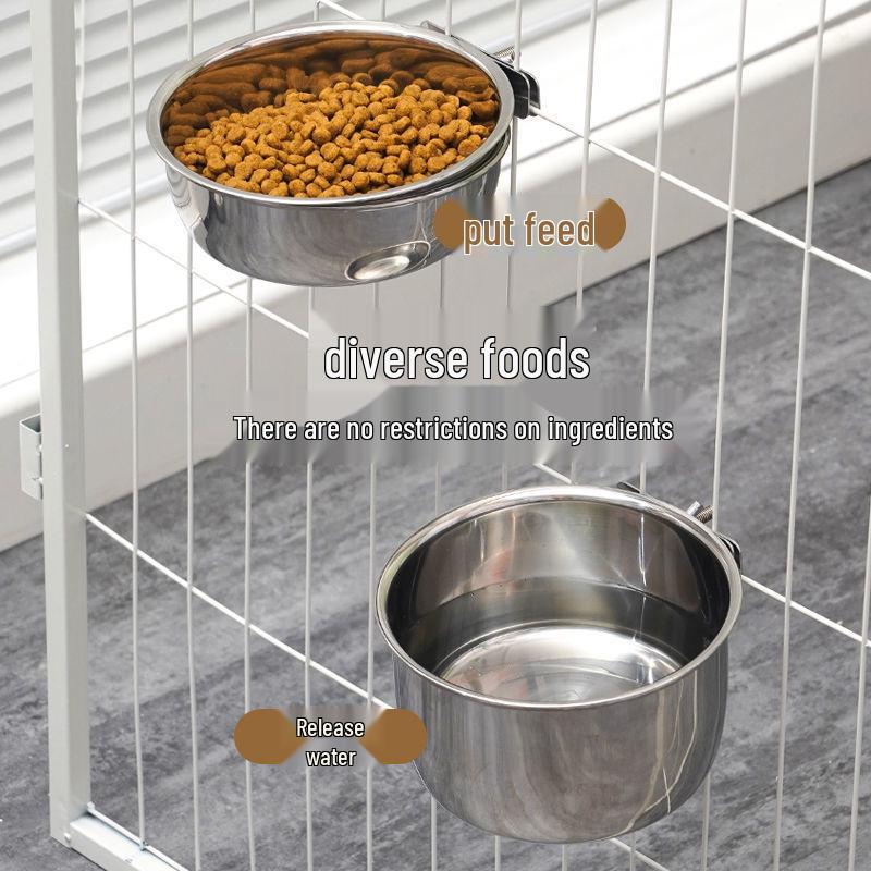 304 Stainless Steel Anti-Spill Hanging Pet Food Bowl for Cages