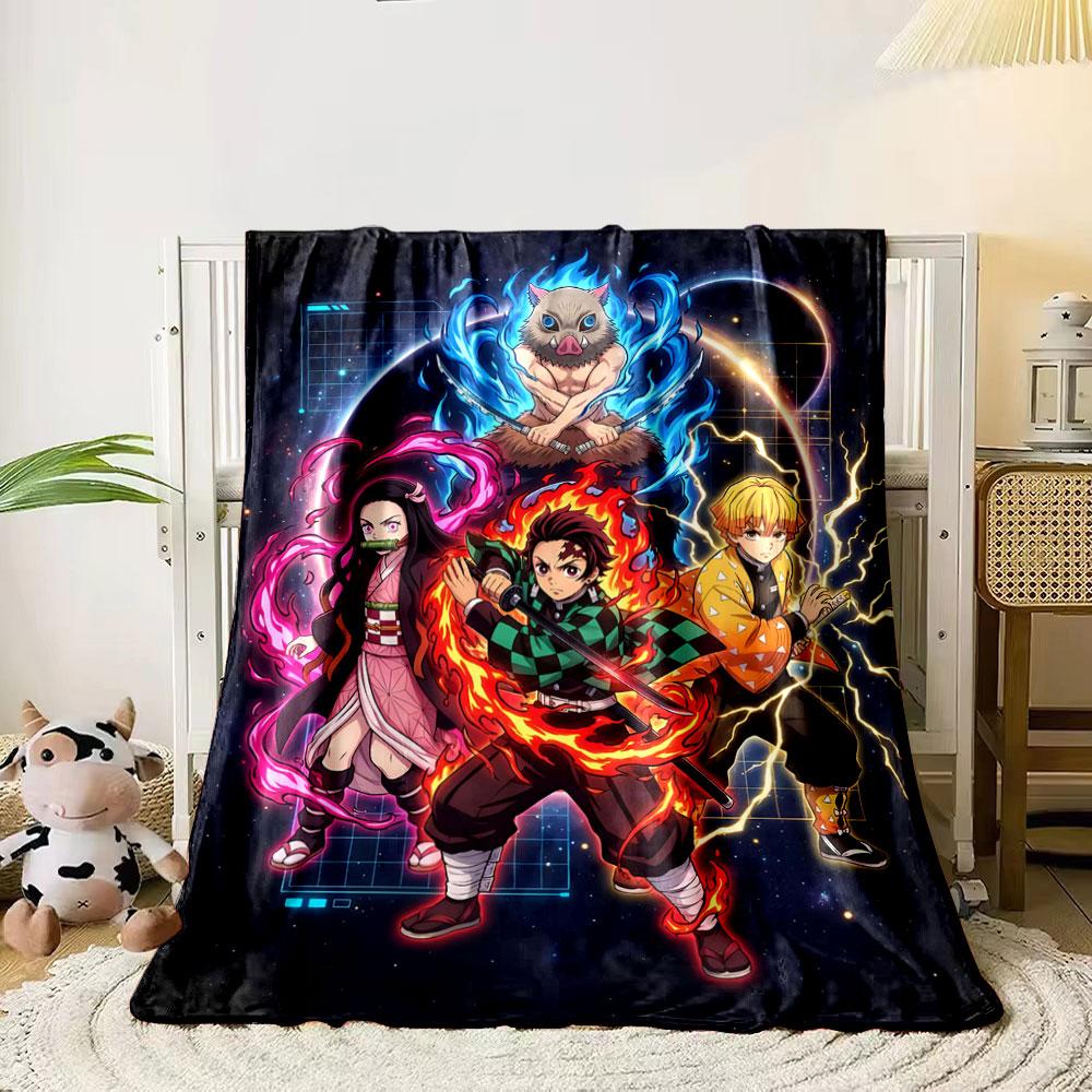 Four characters with glowing elemental auras in a cosmic grid background. for all seasons blanket lunch break throw gift 80cm x 120cm