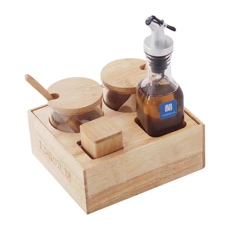 Solid Wood Tabletop Condiment Organizer Set