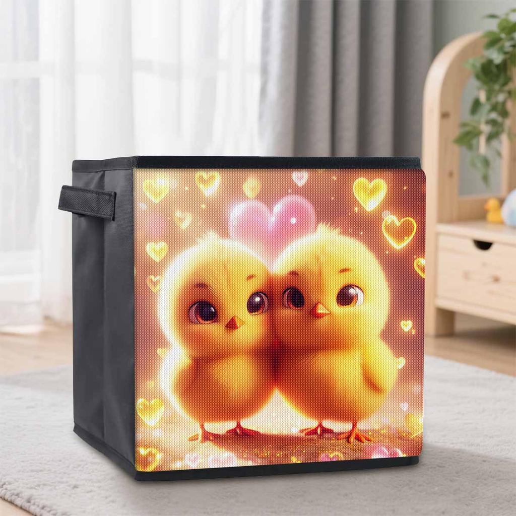 Kleines gelbes Huhn 5D Diamantmalerei Aufbewahrungskorb Vollrunde Bohrer Mosaik Diamantstickerei Kreuzstich-Sets Heimdekoration