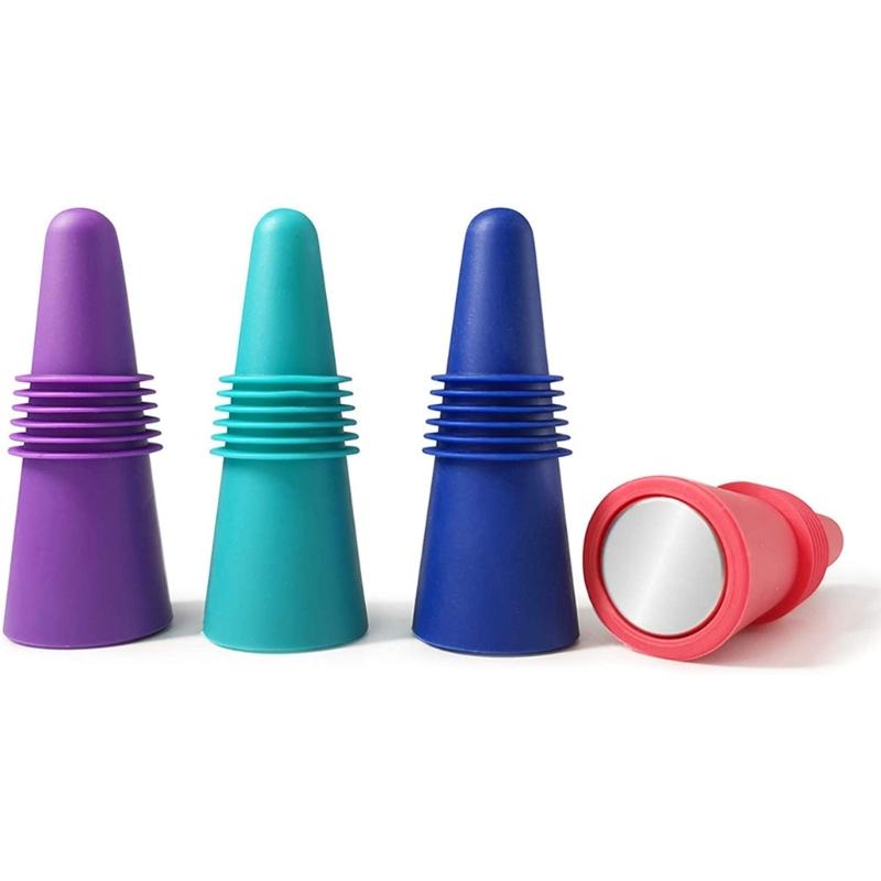 Set Of 6 Silicone Beverage Sealers with Threaded Rings Stoppers for Wine and Beverages Multipurpose Bottle Preservers