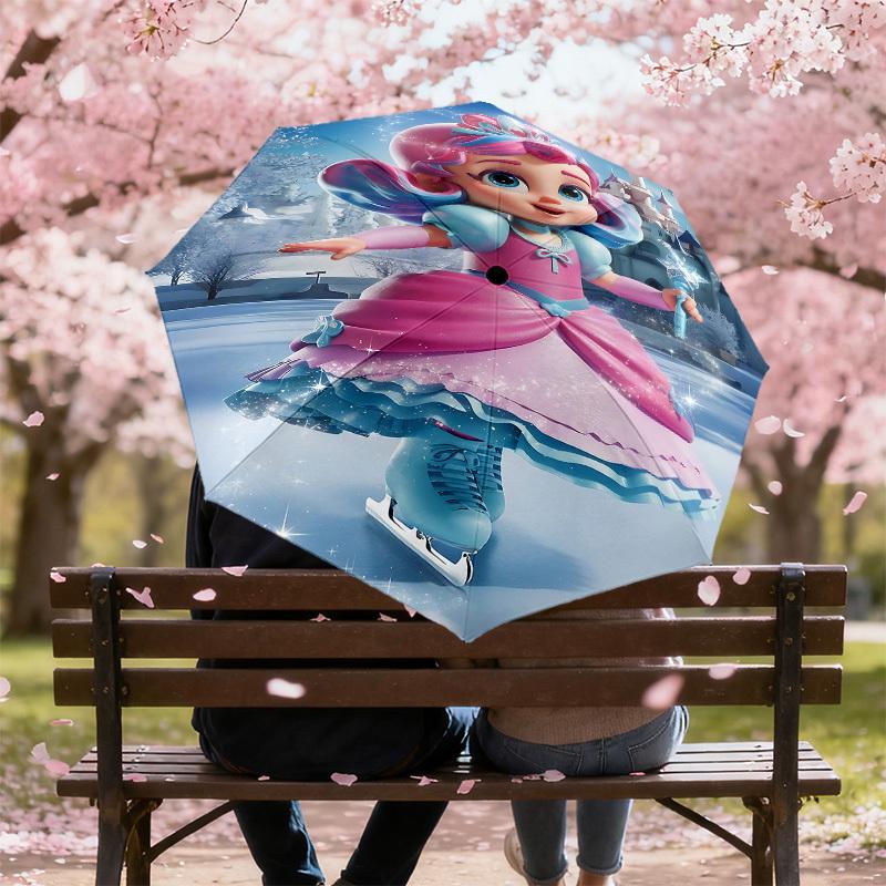 1PC ice skating princess Automatic Open/Close Umbrella with Windproof, 8-Rib Sturdy Canopy, Durable Ribs, Fashionable Design, Outdoor Accessory, Fun P