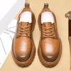 Modne Męskie Casualowe Skórzane Buty Derby Męskie Modne Buty Designerskie z Kwadratowym Noskiem Męskie Sznurowane Buty na Grubej Podeszwie Podwyższające