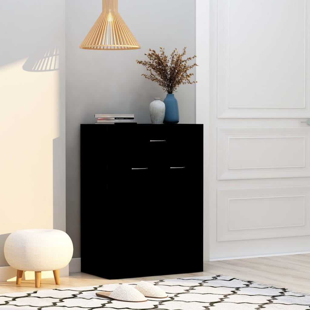 Flur Schuhschrank, Doppeltür-Aufbewahrungssschrank mit Schubladen, schwarz 60x35x84 cm, aus Holzwerkstoffen