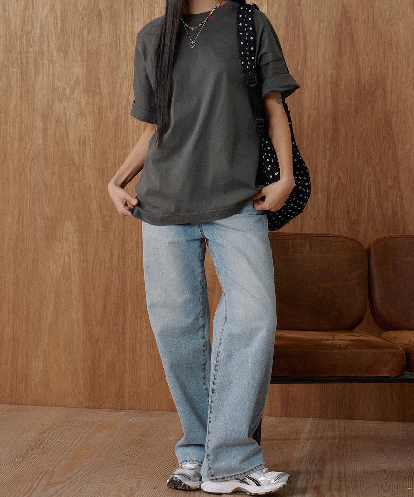 Beobeulpiseu 16-Count Raglan Slit Plain Pigment T-Shirt_Charcoal