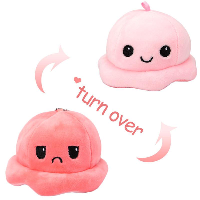 Adorables Porte-clés Peluche Pieuvre Réversible Charm Mignon pour Couple Jouet en Peluche Courte Coton PP