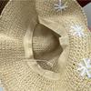 Summer Crochet Straw Hat For Women Sweet Flower Embroidered Bucket Foldable UV Protection Beach Panama Sunshade Caps