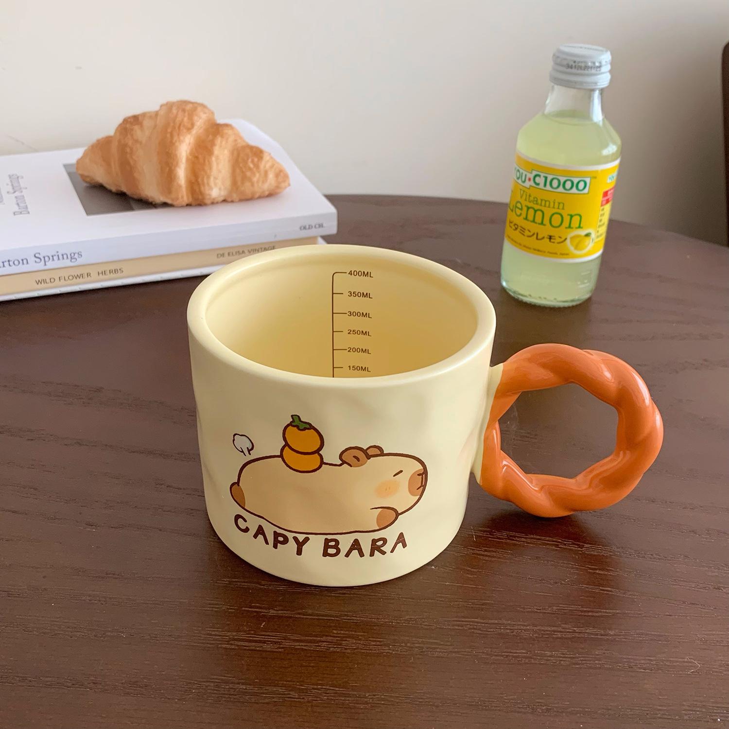 Capybara Tasse Mädchen Keramiktasse Wasserbecher Zuhause Büro Kaffeetasse mit Skala Frühstückstasse Kinder 301-400ml
