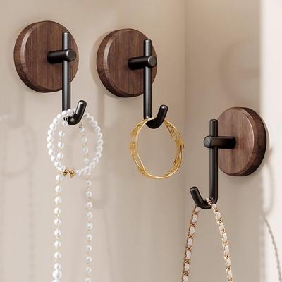 Wood Wall Mount Hook Self-adhesive Black White Wall-mounted Storage Hook No Drill Waterproof Storage Hanger Home Decoration