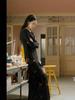 In Stock Women's Black V-Neck Slim Fit Long Sleeve T-Shirt Camisole Dress - Xiao Qi Qing Inspired by Dilireba Style