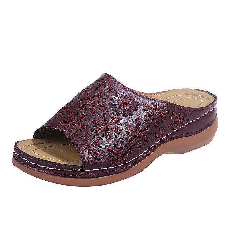 Plus Size Women's Summer Peep Toe Wedge Sandals with Floral Design - Comfortable European & American Style