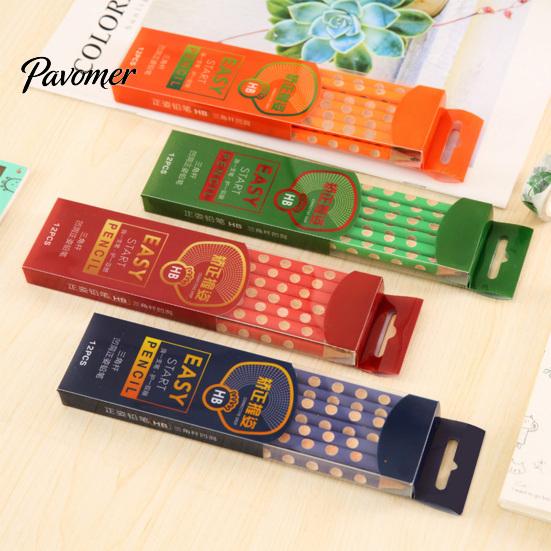 Children Writing Tool 12Pcs Triangle Grip Pencil Set with Ergonomic Finger Holes Students Lead-free Posture Correction for Beginners & Calligraphy