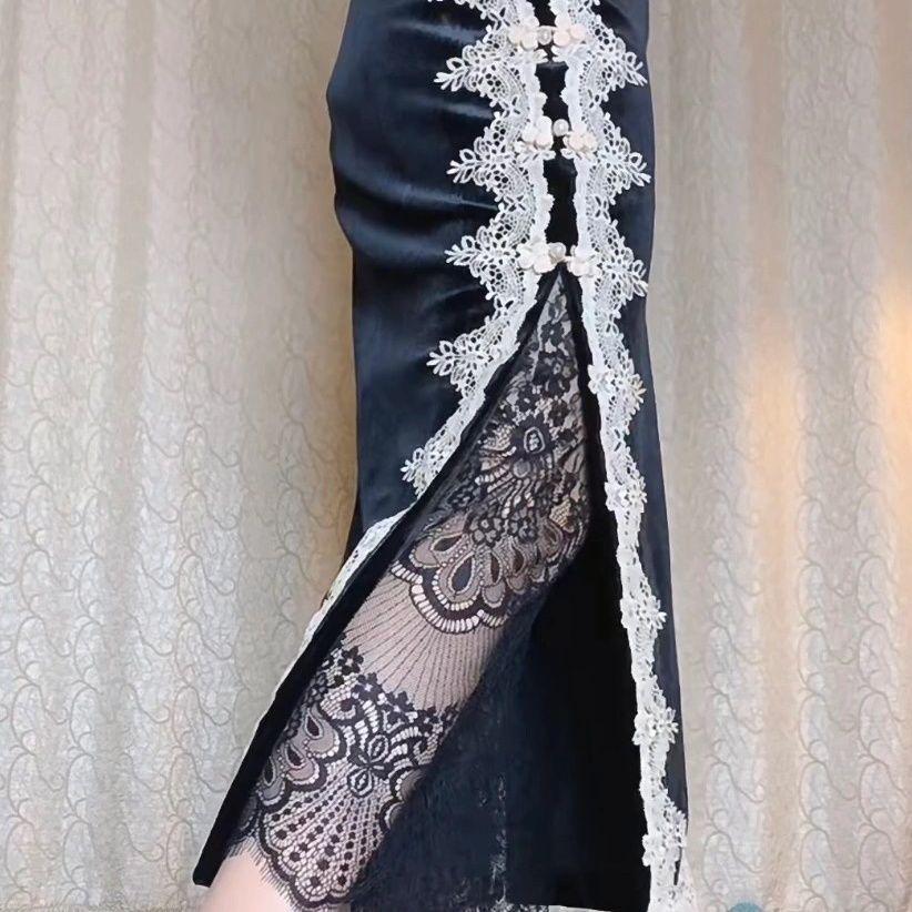 Women's Winter Velvet Lace Qipao Hanfu Pants: Breathable, Anti-Exposure Base Layer Pajamas