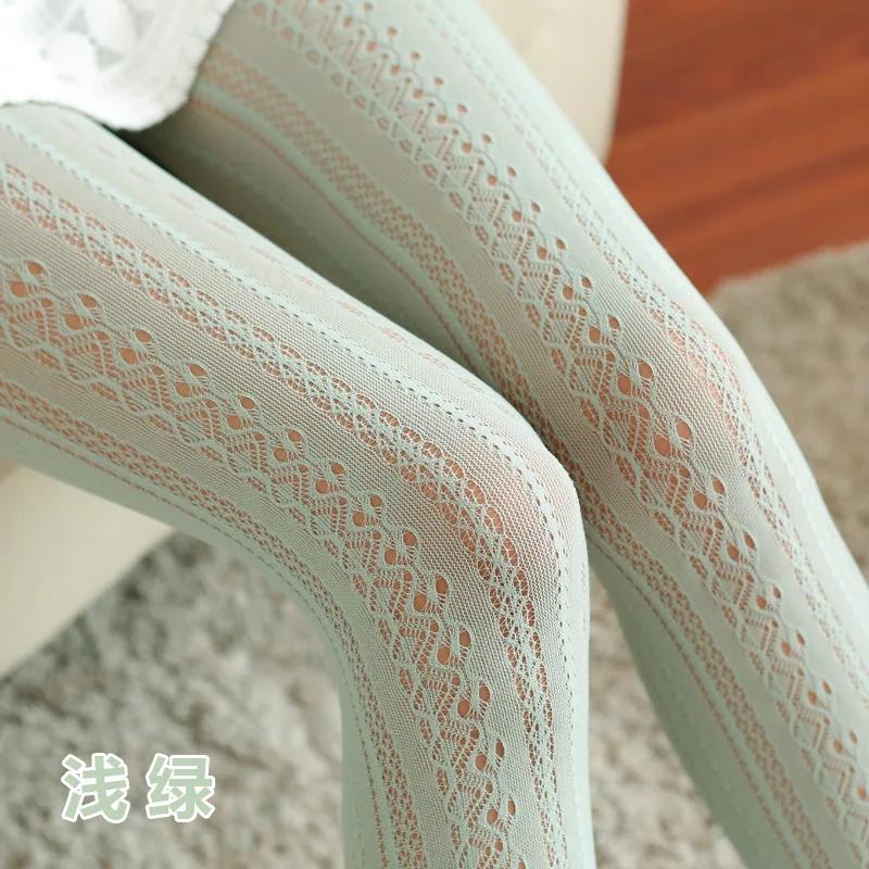 Sexy Lace Knitted Cotton Tights Women Girls Autumn Hollow Out Striped Stockings  Female Solid Lolita Pantyhose